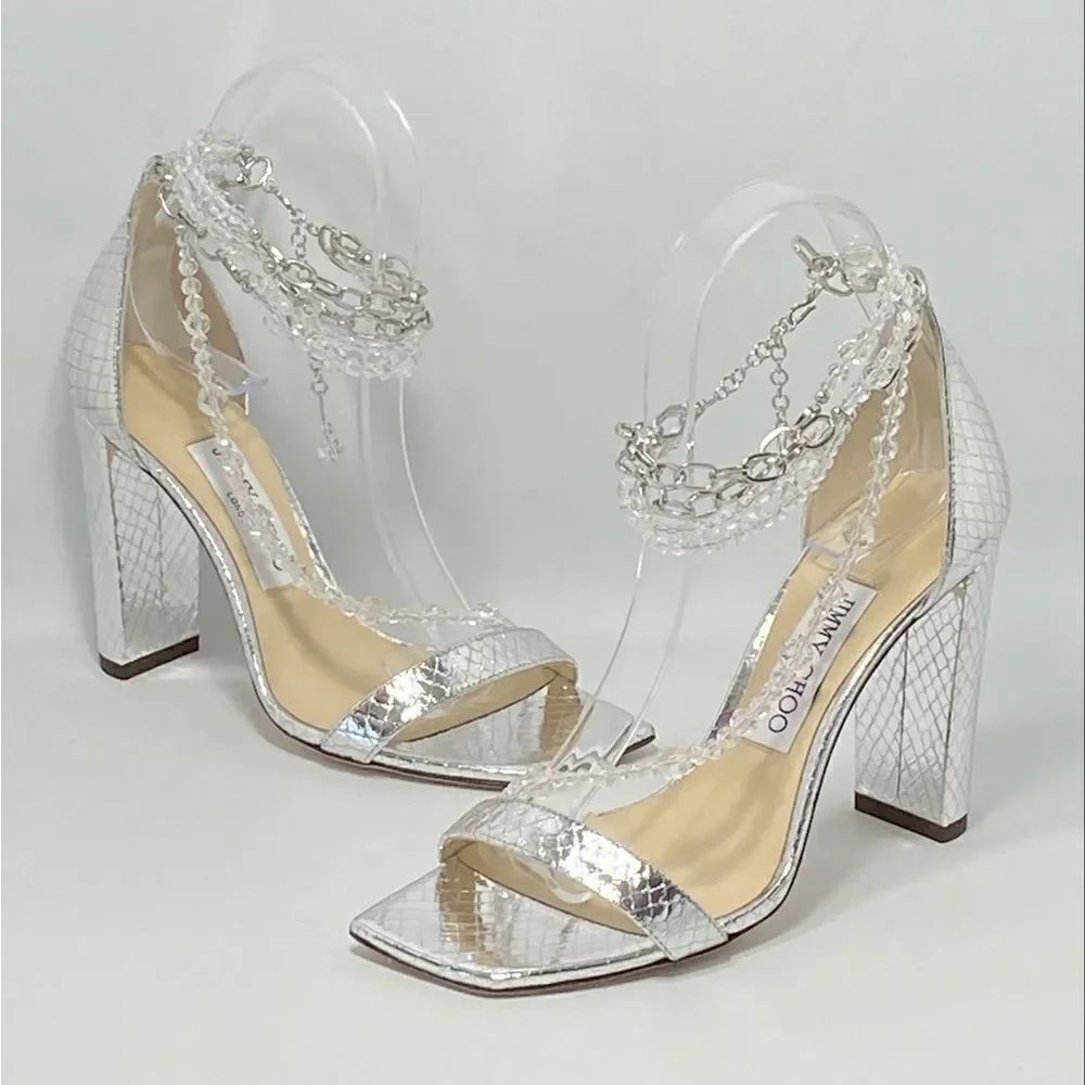 Jimmy Choo Neena Croc-Embossed Metallic Leather Embellished Sandals size 36.5